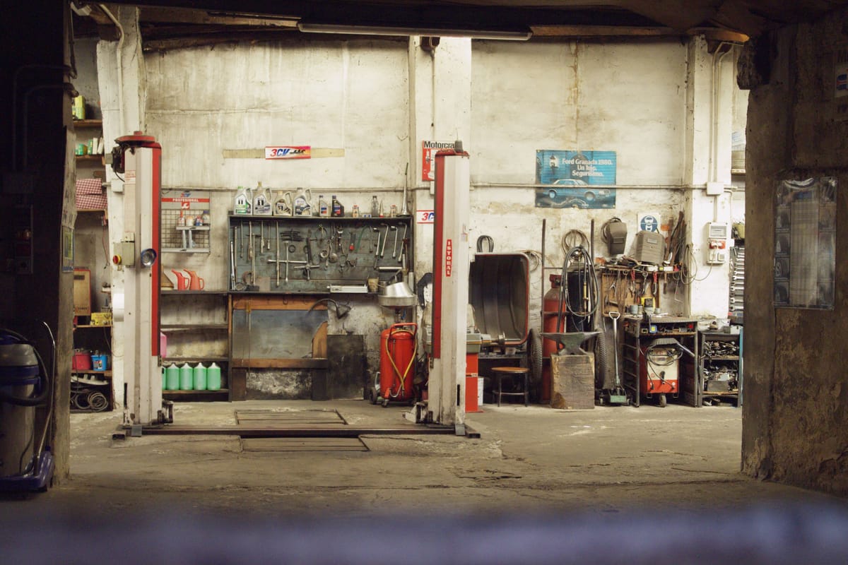 Empty workshop with machinery and work areas