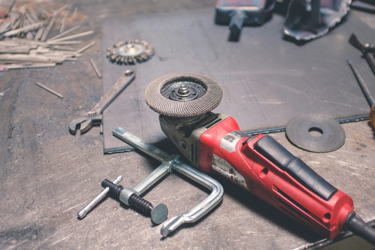 Metal tool on a workshop bench