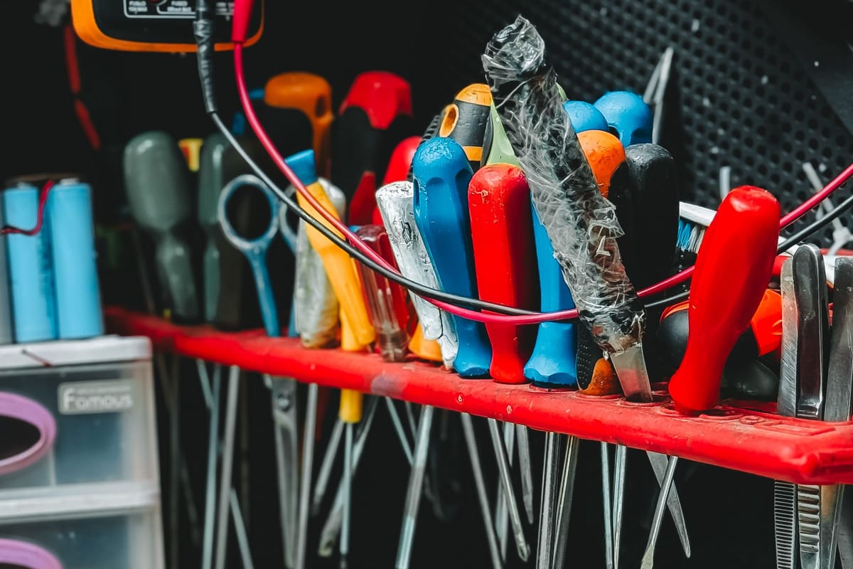 Organised hand tools on a workbench